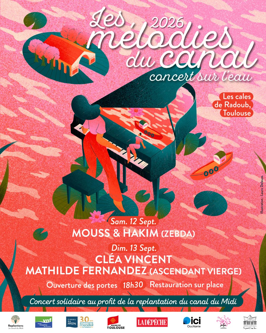Mélodies du canal 2026 - 12 et 13 septembre - concert solidaire pour la replantation du canal du Midi : Mouss & Hakim (Zebda), Mathilde Fernandez (Ascendant Vierge) et Cléa Vincent